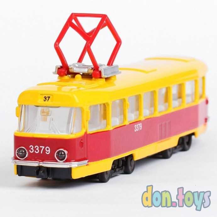 Машина металлическая «Трамвай», световые и звуковые эффекты, открываются двери, инерционная, 18 см,, фото 3