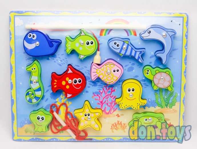 Деревянная игра рыбалка магнитная, 12 животных, удочка, УЦЕНКА нет одного животного, фото 1