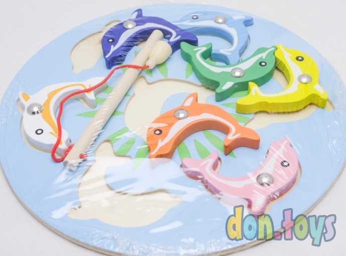 Деревянная магнитная рыбалка круглая, фото 3