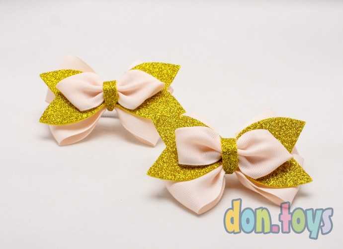 Резинки для волос Розовые бантики с золотистым фоамираном, 2 шт., фото 1