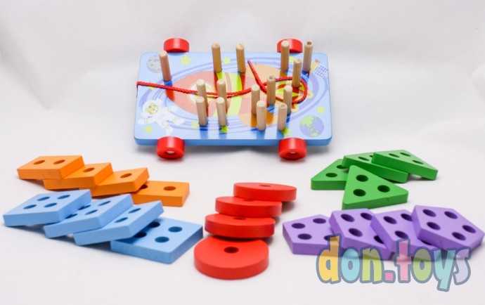 Деревянная каталка с логической пирамидкой сортером, 5 в 1 арт. 3020016 (MC-0150), фото 10