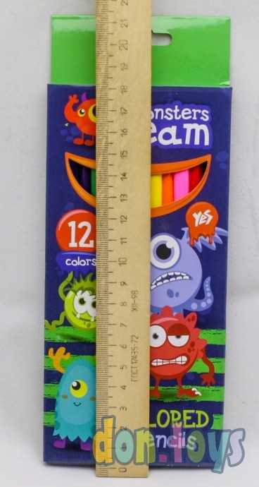 Карандаши цветные YES! Monsters, 12 цв. 3 мм, трехгранные, арт. 290334, фото 2