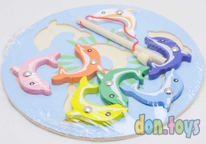 Деревянная магнитная рыбалка круглая, фото 4