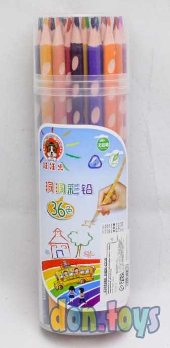 Карандаши 36 цветов в пластиковом тубусе, корпус треугольный, заточенные, арт. 5305980, фото 1