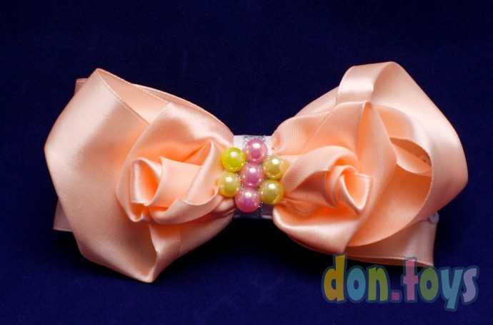 Резинка для волос Бантик с бутонами из роз и серединкой из бусин, фото 7