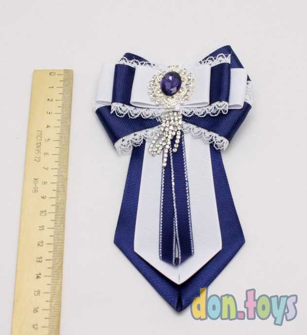 Галстук на школьное платье с большим синим камнем и стразами, фото 3