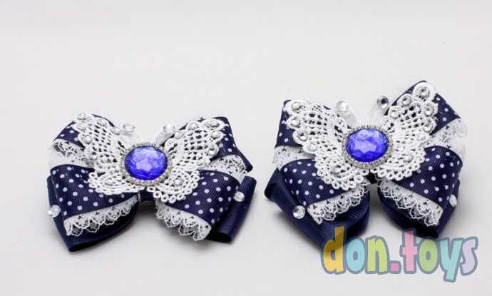 Резинки для волос Синие бантики горошки с Бабочками, 2 шт., фото 2