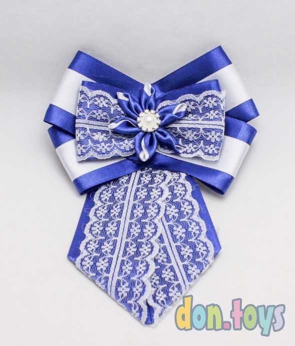 Галстук школьный сине-белый с цветком, фото 1