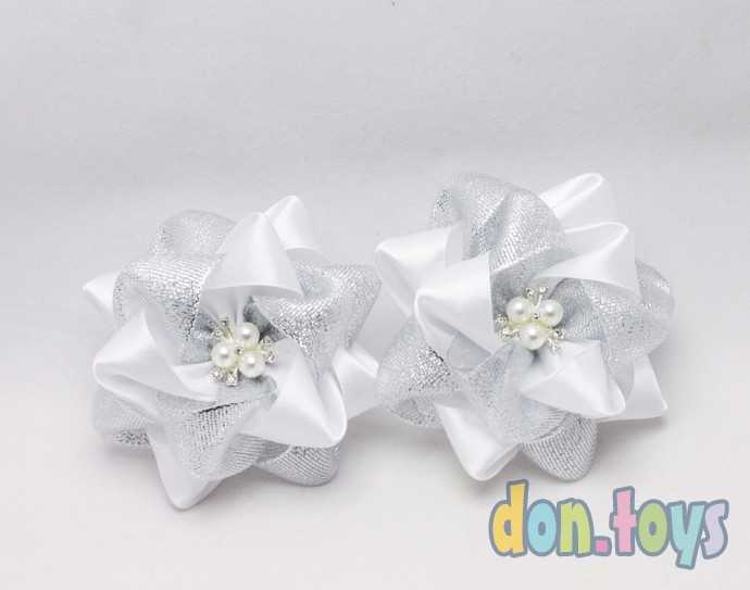 Комбинированные резинки для волос Цветы из атласа и парчи, 1 шт., фото 2