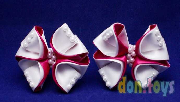 Резинки для волос Бело-малиновые бантики с бусинами. 2 шт., фото 4