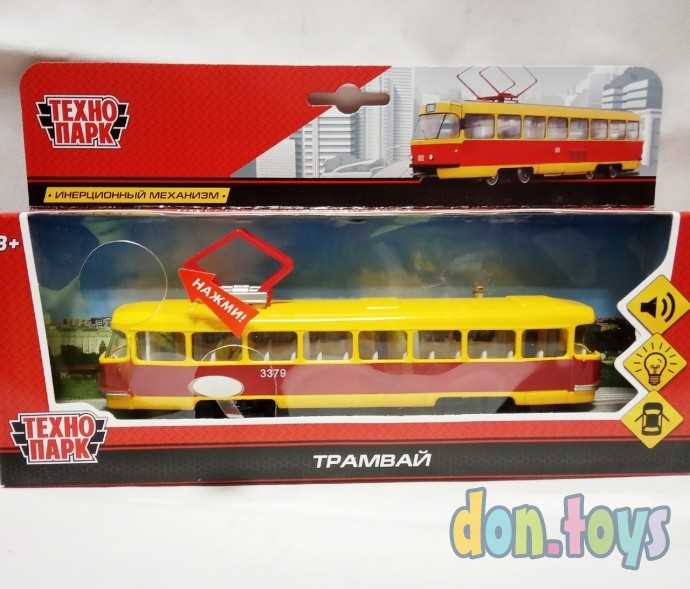 Машина металлическая «Трамвай», световые и звуковые эффекты, открываются двери, инерционная, 18 см,, фото 1