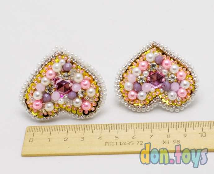 Резинки для волос Сердечки из бусин и страз, 2 шт., фото 2