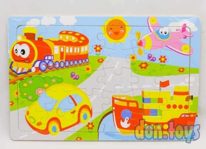 Пазл-рамка деревянная Городской транспорт, (30 деталей). арт. G84, фото 1