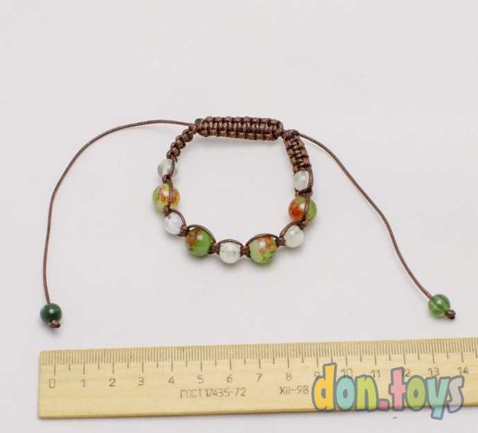 Браслет плетеный с бусинами коричневый, фото 4