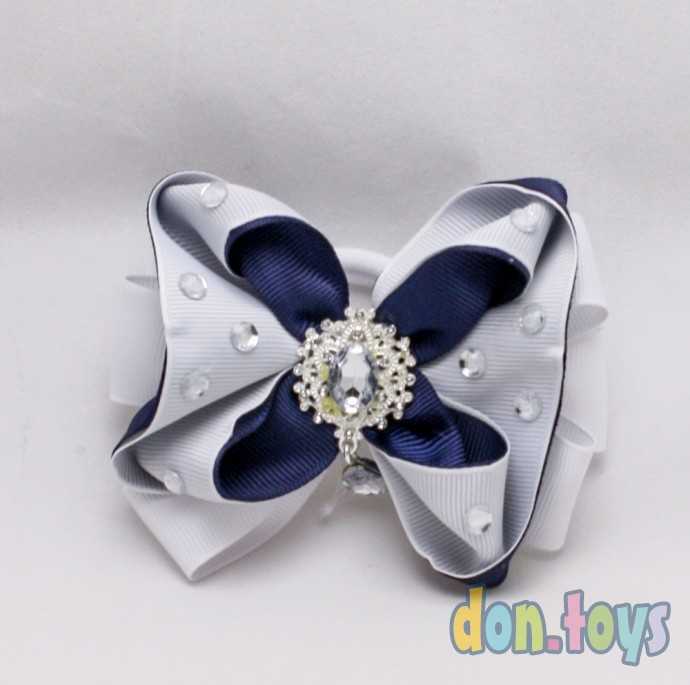 Резинка для волос, большой сине-белый бант с подвеской, фото 1